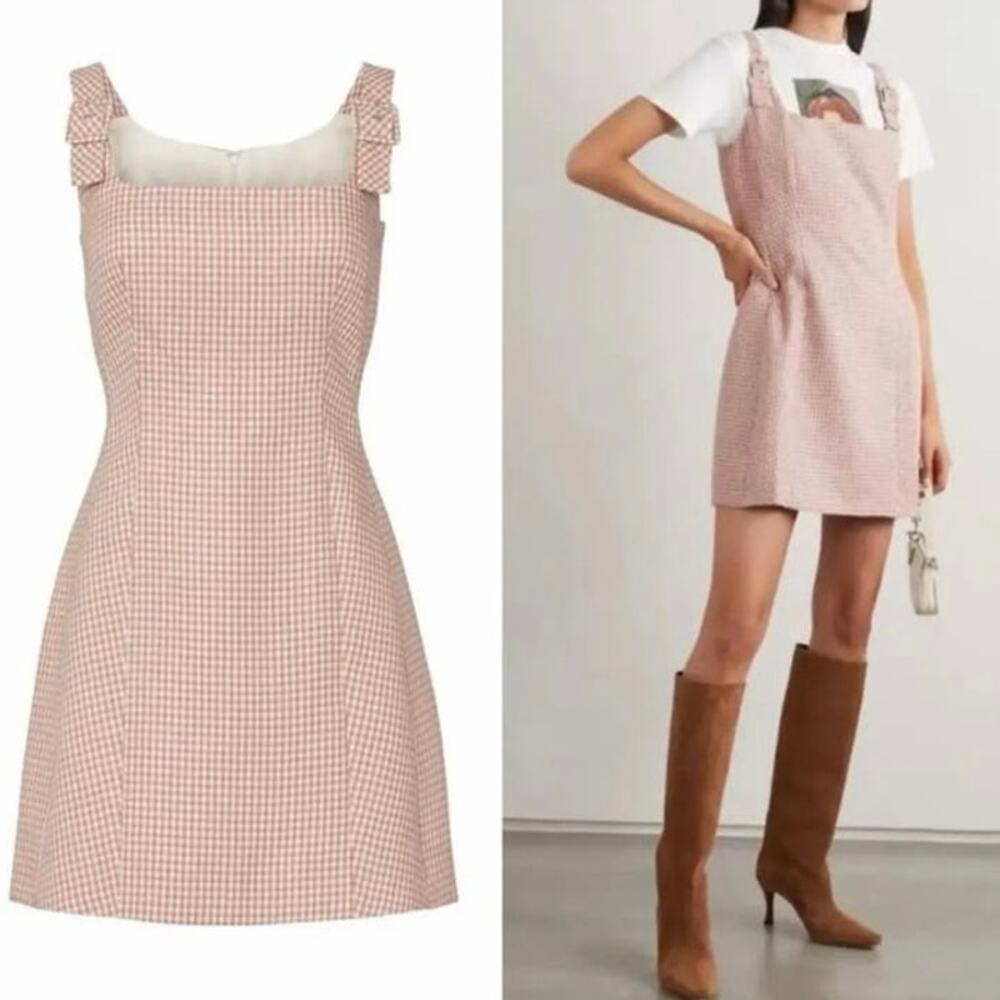 ALEXACHUNG Pink‎ Green Houndstooth Shift Sleeveless Square Neck Dress Sz 4